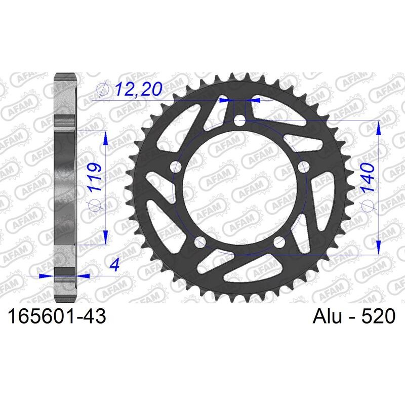 Corona AFAM aluminio 165601 - Paso 520 - motoscamaralweb.com Corona AFAM aluminio 165601 - Paso 520 - motoscamaralweb.com