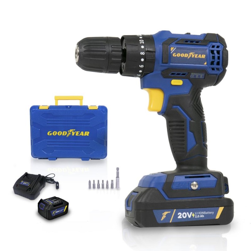 TALADRO DE IMPACTO LITIO GOODYEAR 20V GY1020LI (BAT. 2.0 AH + CARGADOR TALADRO DE IMPACTO LITIO GOODYEAR 20V GY1020LI (BAT. 2.0 AH + CARGADOR