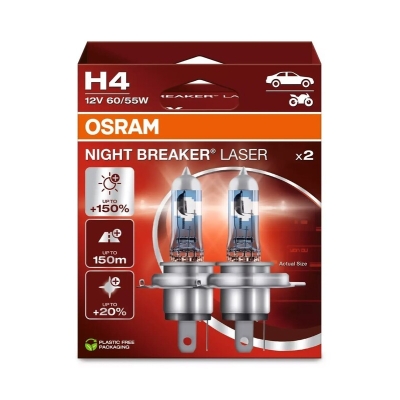 Lámpara OSRAM H4 Night Breaker Laser Light 12V 60 / 55W P43t-38 - 2 uds - motoscamaralweb.com