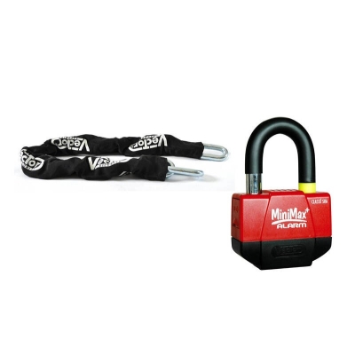 Kit antirrobo VECTOR Candado MiniMax+ Alarm Ø16mm + Cadena Ø13mm / 1.1m - motoscamaralweb.com