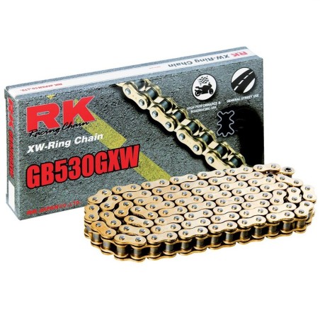 Cadena RK GB530GXW con 120 eslabones oro - motoscamaralweb.com