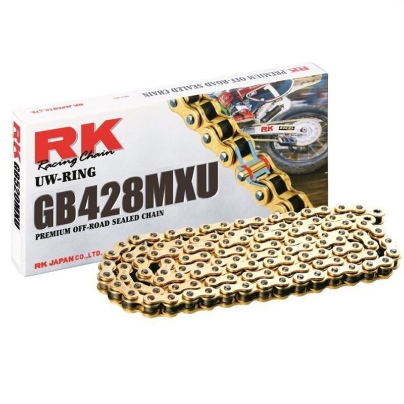 Cadena RK GB428MXU con 142 eslabones oro - motoscamaralweb.com Cadena RK GB428MXU con 142 eslabones oro - motoscamaralweb.com