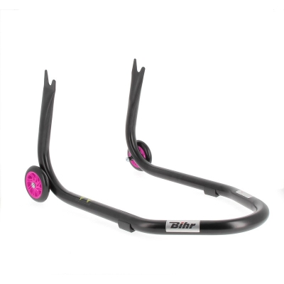 Caballete trasero BIHR Home Track soporte en V para diábolos. color negro mate ruedas rosas - motoscamaralweb.com