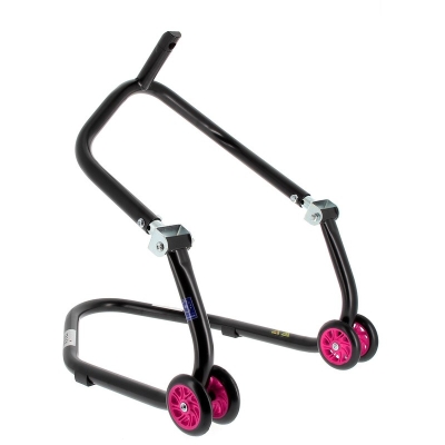 Caballete delantero al chasis BIHR Home Track color negro mate y ruedas rosas - motoscamaralweb.com