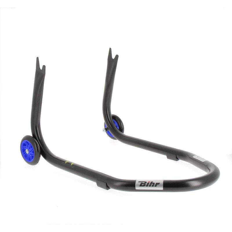Caballete trasero BIHR Home Track soporte en V para diábolos. color negro mate ruedas azules - motoscamaralweb.com Caballete trasero BIHR Home Track soporte en V para diábolos. color negro mate ruedas azules - motoscamaralweb.com