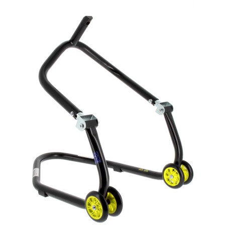 Caballete delantero al chasis BIHR Home Track color negro mate y ruedas amarillas - motoscamaralweb.com