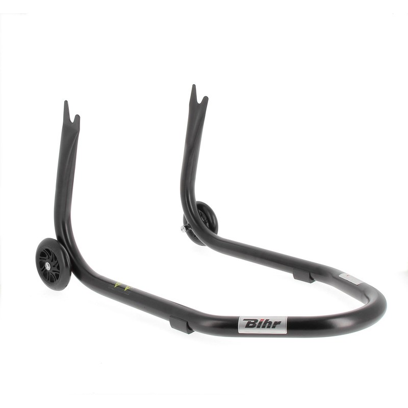 Caballete trasero BIHR Home Track soporte en V para diábolos. color negro mate y ruedas negras - motoscamaralweb.com Caballete trasero BIHR Home Track soporte en V para diábolos. color negro mate y ruedas negras - motoscamaralweb.com
