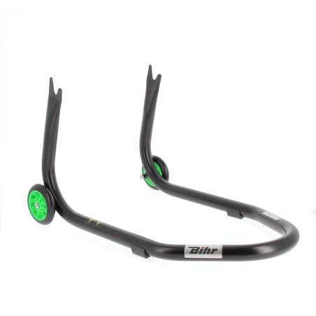 Caballete trasero BIHR Home Track soporte en V para diábolos. color negro mate ruedas verdes - motoscamaralweb.com