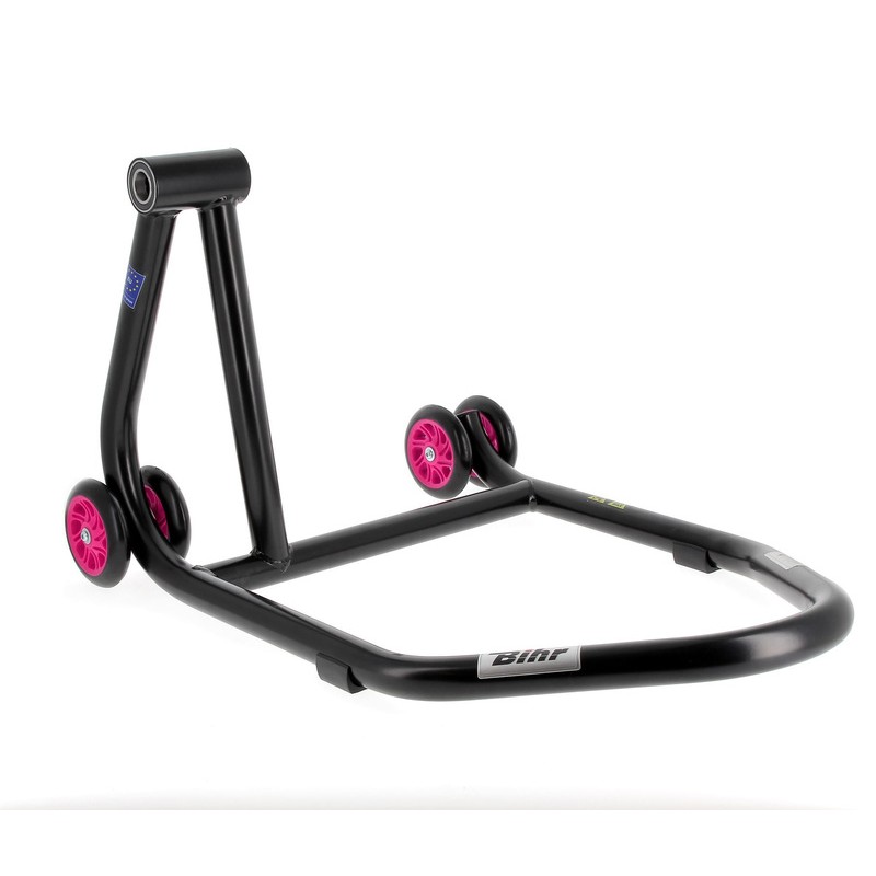 Caballete monobrazo izquierdo BIHR Home Track color negro mate y ruedas rosas - motoscamaralweb.com Caballete monobrazo izquierdo BIHR Home Track color negro mate y ruedas rosas - motoscamaralweb.com
