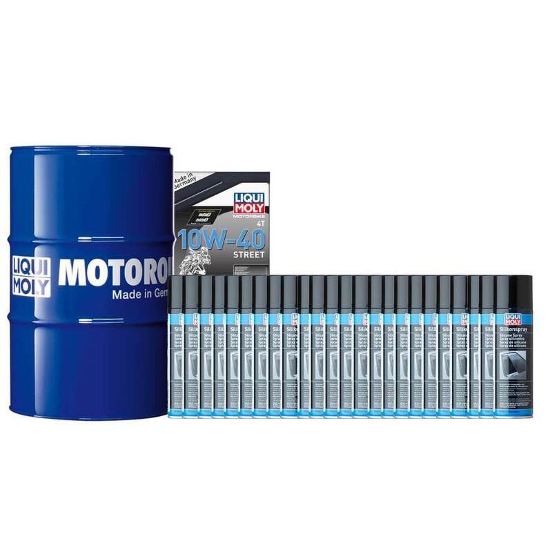 Pack bidón de aceite 205L LIQUI MOLY - 10W40 HC sintético + 24 tratamientos de silicona 300ml - motoscamaralweb.com