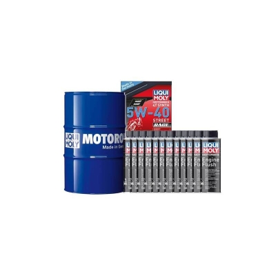 Pack bidón de aceite 60L LIQUI MOLY - 5W40 100% sintético + 12 limpia motores 250ml - motoscamaralweb.com