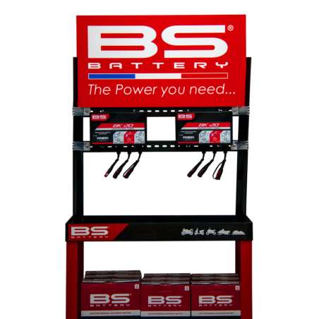 Expositor BS BATTERY + 2 cargadores BK20 - motoscamaralweb.com