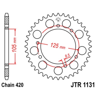 Kit de cadena JT/JT 420HDR 11/53 Standard - Corona standard 1131 - motoscamaralweb.com