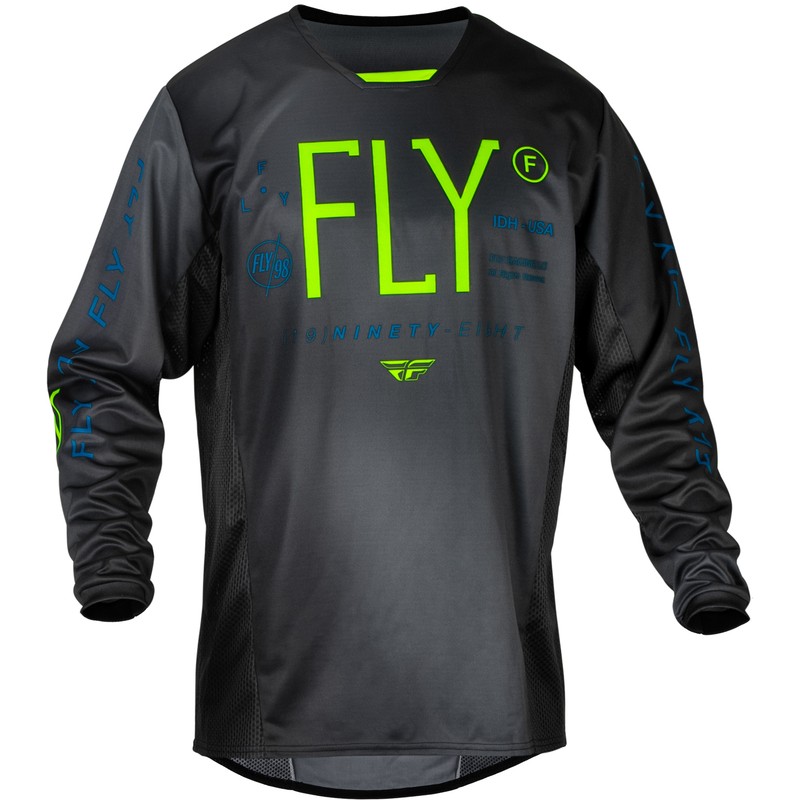 Camiseta infantil FLY RACING Kinetic Prodigy - Antracita / Verde Neón / True Blue - motoscamaralweb.com Camiseta infantil FLY RACING Kinetic Prodigy - Antracita / Verde Neón / True Blue - motoscamaralweb.com