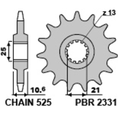 Piñón PBR acero estándar 2331 - 525 - motoscamaralweb.com
