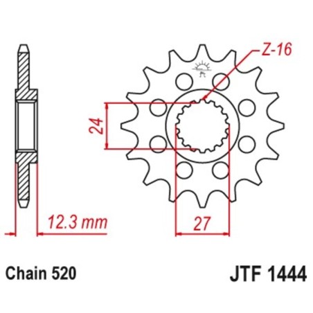 Piñón JT 1444 de acero con 16 dientes - motoscamaralweb.com