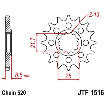 Piñón JT F1516 de acero con 16 dientes - motoscamaralweb.com