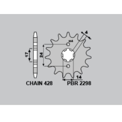 Piñón PBR acero estándar 2298 - 428 - motoscamaralweb.com