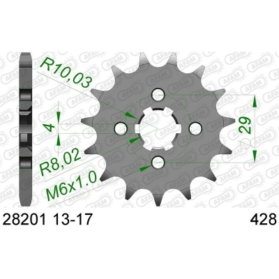 Piñón AFAM acero estándar 28201 - Paso 428 - motoscamaralweb.com
