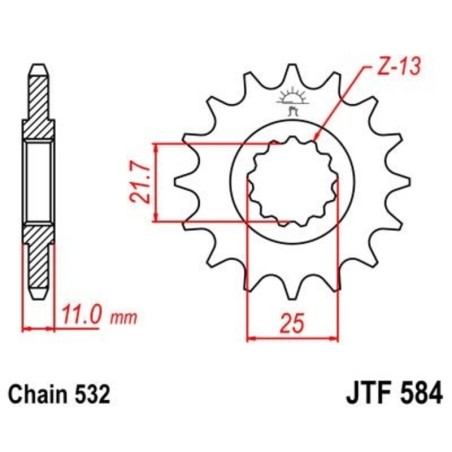 Piñón JT 584 de acero con 15 dientes - motoscamaralweb.com