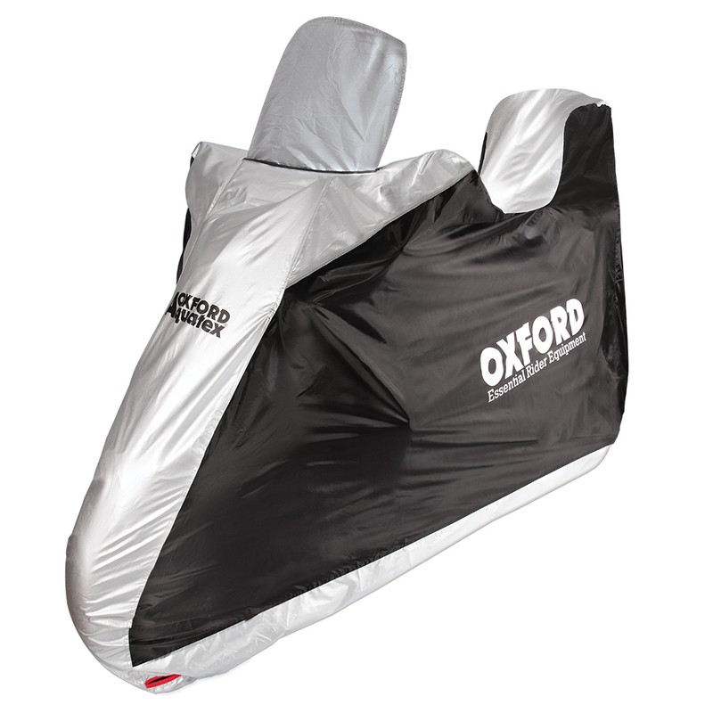 Funda de moto para exterior OXFORD Aquatex - Moto / Scooter con baúl y pantalla grande - Negro / Plata - S - motoscamaralweb.com