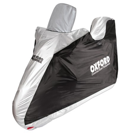 Funda de moto para exterior OXFORD Aquatex - Moto / Scooter con baúl y pantalla grande - Negro / Plata - S - motoscamaralweb.com