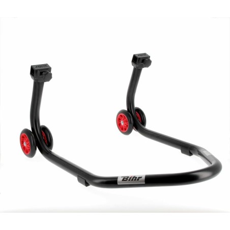 Caballete trasero BIHR Home Track soporte en L color negro mate y ruedas amarillas - motoscamaralweb.com