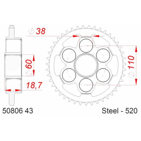 Corona AFAM acero estándar 50806 - Paso 520 - motoscamaralweb.com
