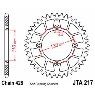 Corona JT 217 de aluminio con 50 dientes - motoscamaralweb.com