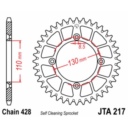 Corona JT 217 de aluminio con 50 dientes - motoscamaralweb.com