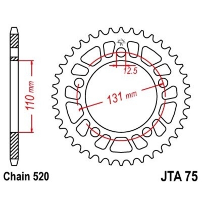 Corona JT 75 de aluminio con 45 dientes - motoscamaralweb.com