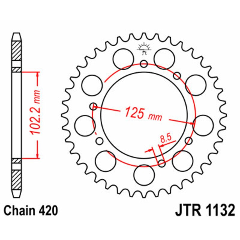 Corona JT SPROCKETS acero estándar 1132 - Paso 420 - motoscamaralweb.com