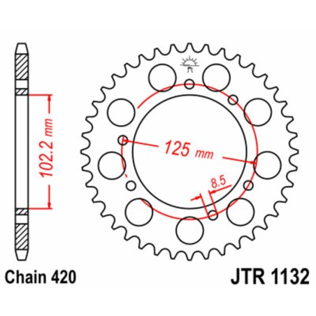 Corona JT SPROCKETS acero estándar 1132 - Paso 420 - motoscamaralweb.com