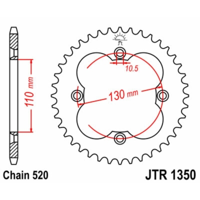 Corona JT SPROCKETS acero estándar 1350 - Paso 520 - motoscamaralweb.com
