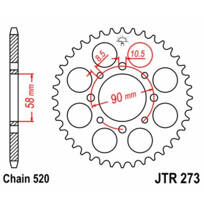 Corona JT SPROCKETS acero estándar 273 - Paso 520 - motoscamaralweb.com
