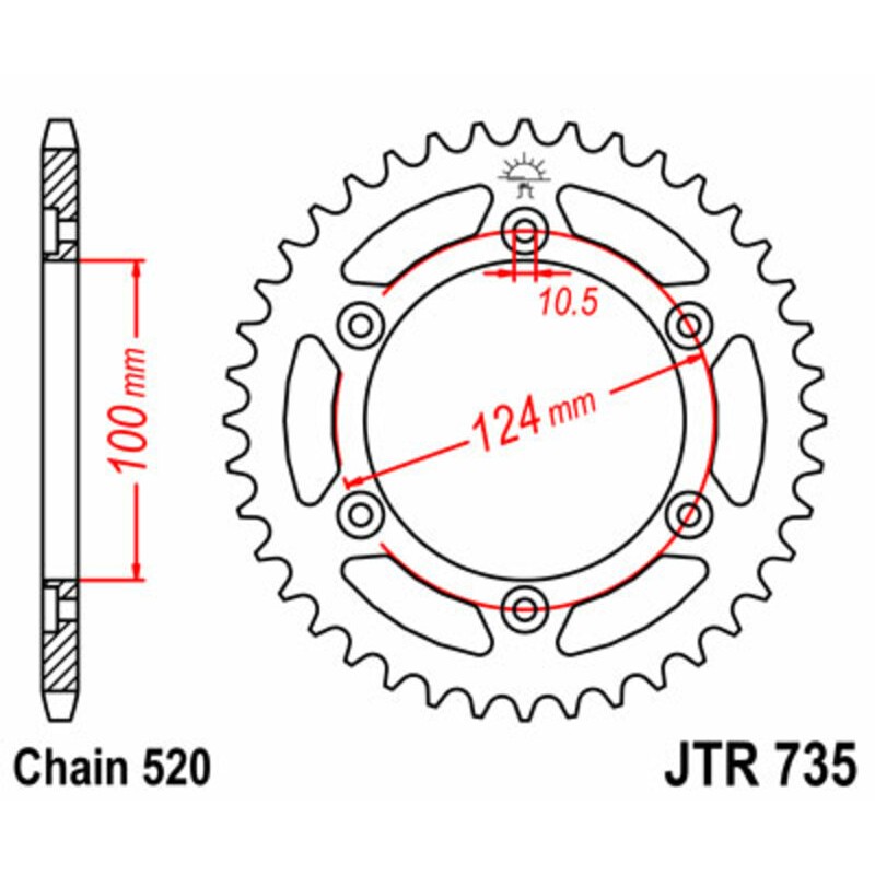 Corona JT SPROCKETS acero estándar 735 - Paso 520 - motoscamaralweb.com Corona JT SPROCKETS acero estándar 735 - Paso 520 - motoscamaralweb.com