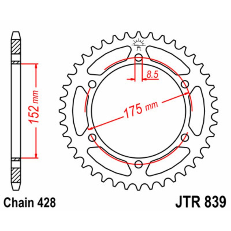 Corona JT SPROCKETS acero estándar 839 - Paso 428 - motoscamaralweb.com Corona JT SPROCKETS acero estándar 839 - Paso 428 - motoscamaralweb.com