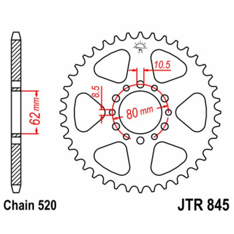 Corona JT SPROCKETS acero estándar 845 - Paso 520 - motoscamaralweb.com Corona JT SPROCKETS acero estándar 845 - Paso 520 - motoscamaralweb.com