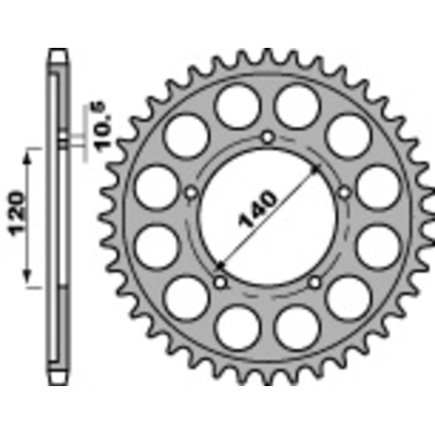 Corona PBR acero C45 estándar 4409 - 530 - motoscamaralweb.com