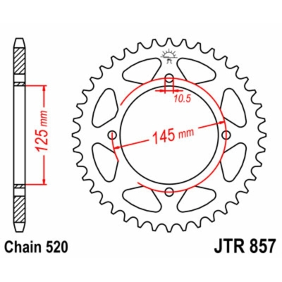 Corona JT SPROCKETS acero estándar 857 - Paso 520 - motoscamaralweb.com