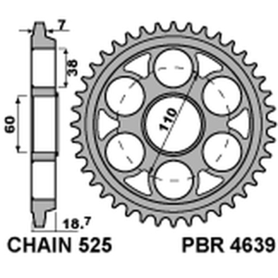 Corona PBR acero C45 templado 4639 - 525 - motoscamaralweb.com