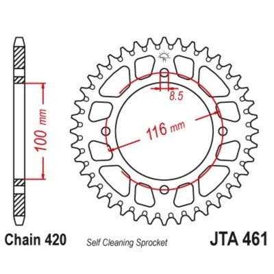 Corona JT Aluminio negro JT 461 con 51 dientes - motoscamaralweb.com