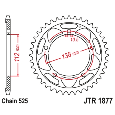 Corona JT SPROCKETS acero estándar 1877 - Paso 525 - motoscamaralweb.com