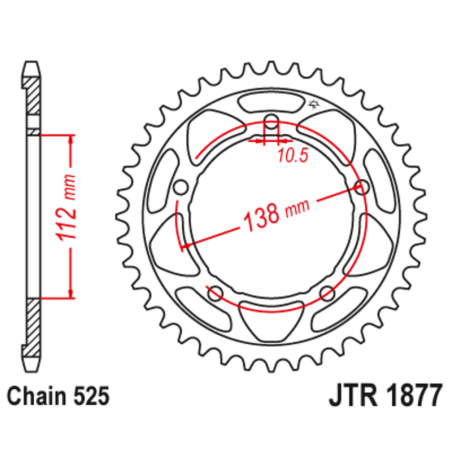 Corona JT SPROCKETS acero estándar 1877 - Paso 525 - motoscamaralweb.com