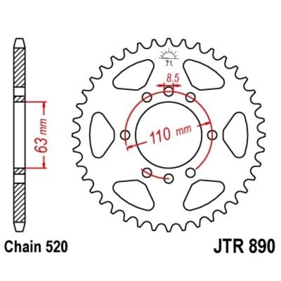 Corona JT 890 de zinc negro con 42 dientes - motoscamaralweb.com