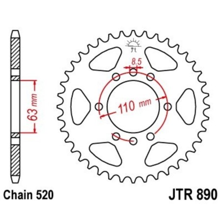 Corona JT 890 de zinc negro con 42 dientes - motoscamaralweb.com