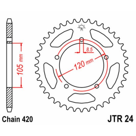 Corona JT SPROCKETS acero estándar 24 - Paso 420 - motoscamaralweb.com