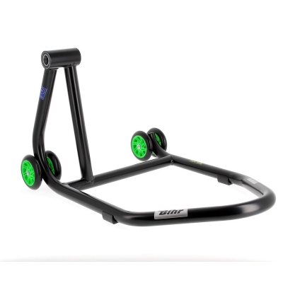 Caballete monobrazo izquierdo BIHR Home Track color negro mate y ruedas verdes - motoscamaralweb.com
