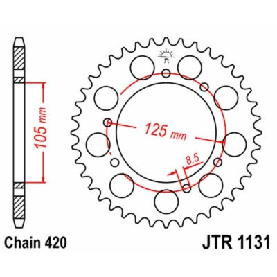 Corona JT SPROCKETS acero estándar 1131 - Paso 420 - motoscamaralweb.com