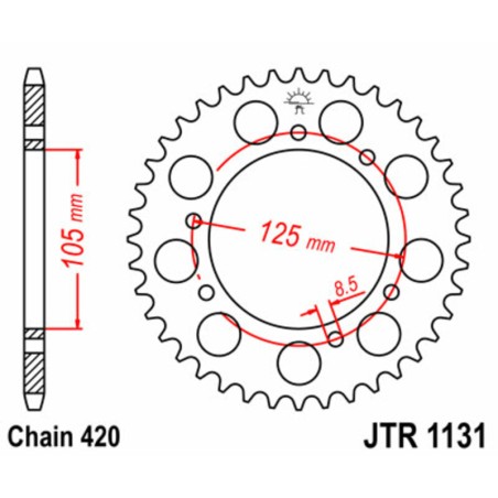 Corona JT SPROCKETS acero estándar 1131 - Paso 420 - motoscamaralweb.com